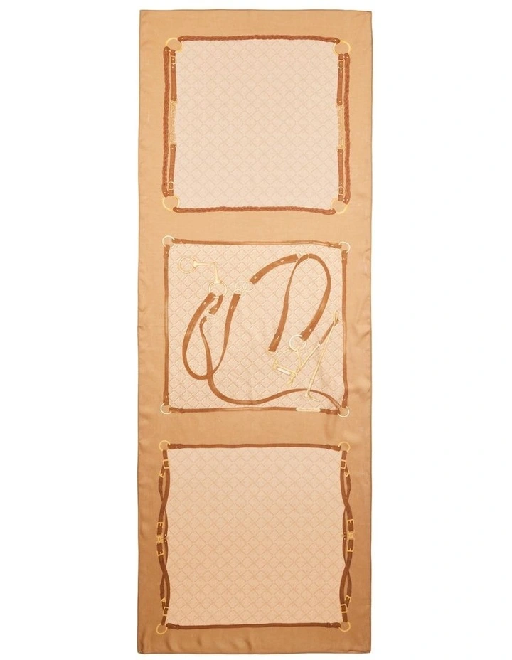 Elise Monogram Wool-Blend Scarf in Camel Beige image 2