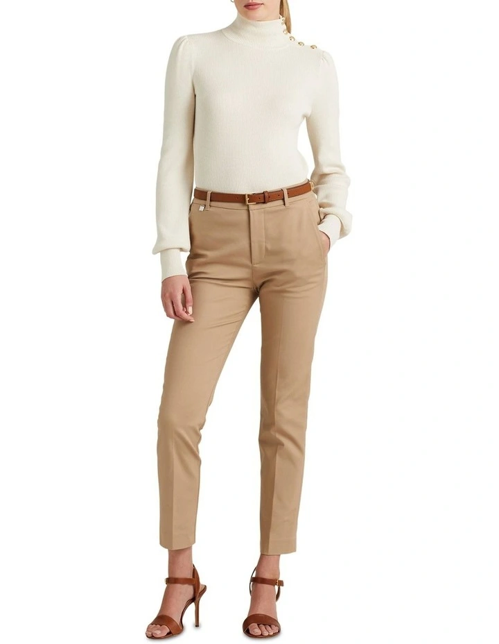 Double-Faced Stretch Cotton Pant in Beige image 3