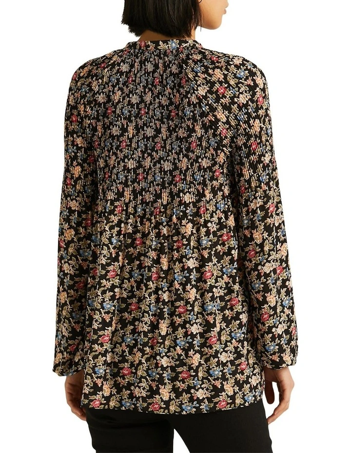 Floral Pleated Georgette Blouse in Black Multi image 2