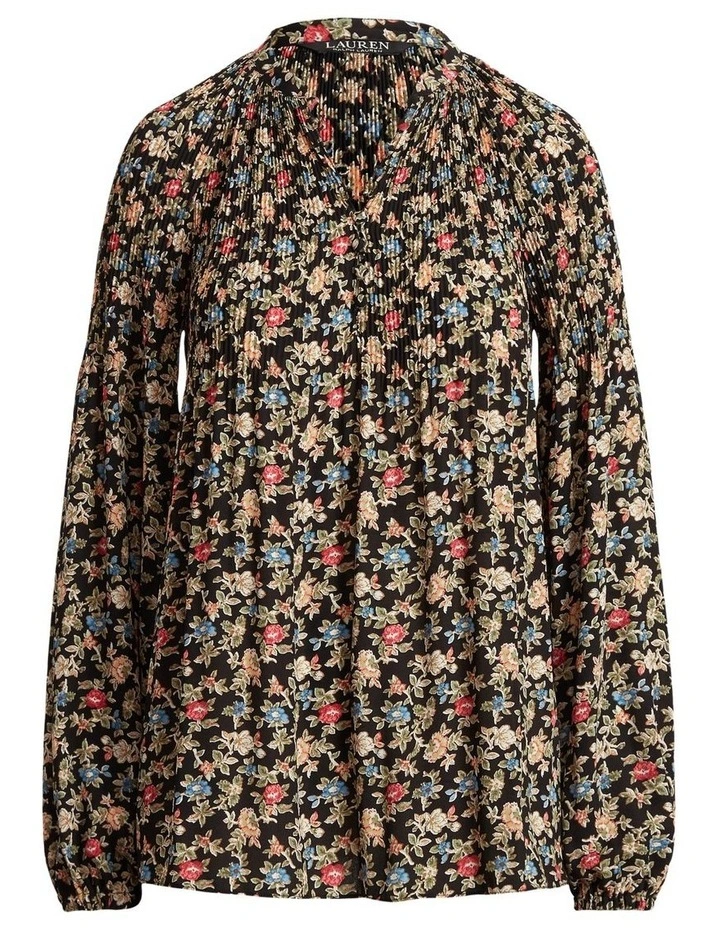 Floral Pleated Georgette Blouse in Black Multi image 4