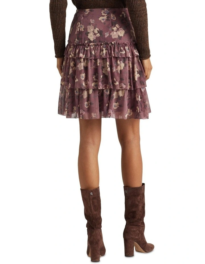 Floral Crinkle Georgette Miniskirt in Purple image 2