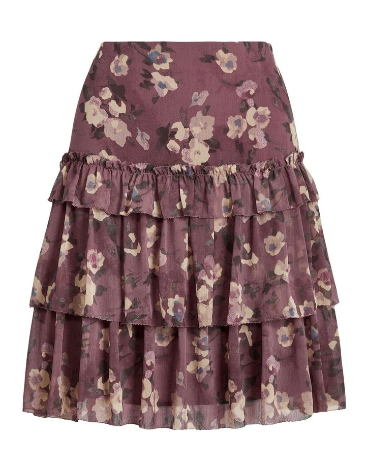 Floral Crinkle Georgette Miniskirt in Purple image 4