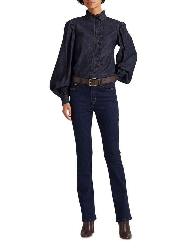 Denim Blouson Sleeve Shirt in Blue image 3