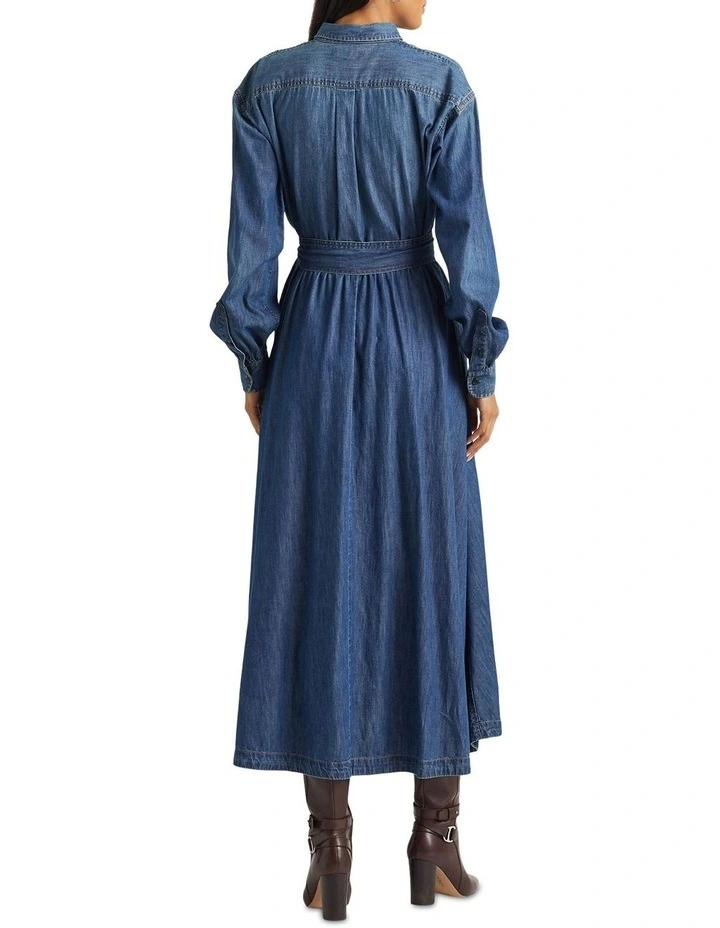Belted Denim Shirtdress in Blue image 2