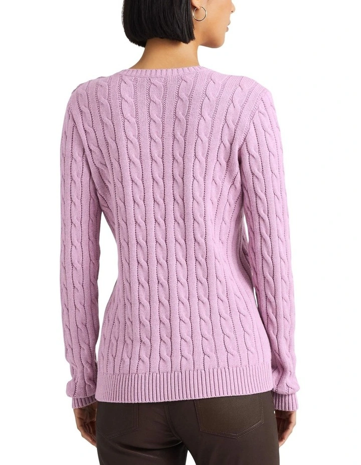 Button Trim Cable Knit Sweater in Purple image 2