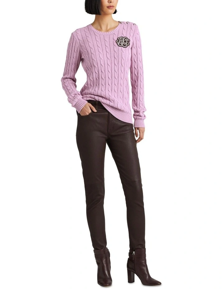 Button Trim Cable Knit Sweater in Purple image 3