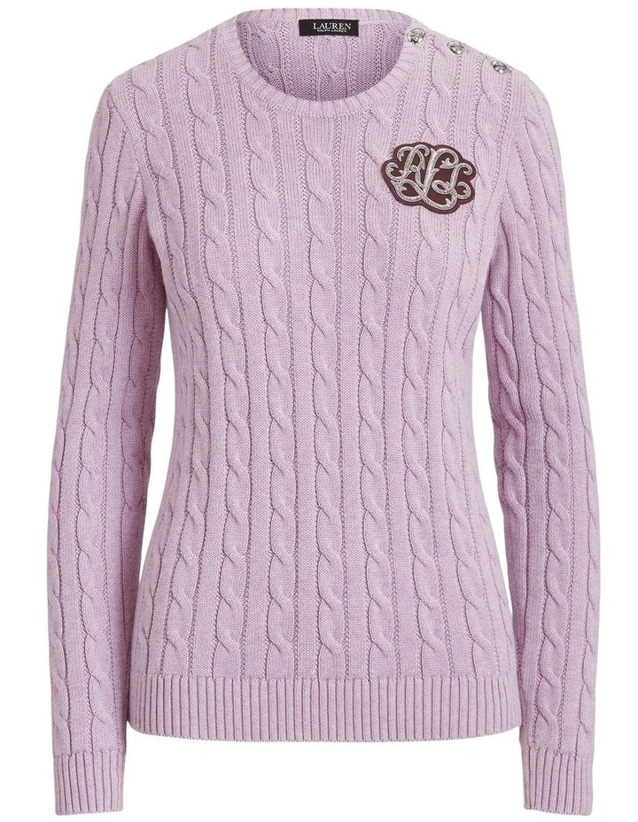 Button Trim Cable Knit Sweater in Purple image 4