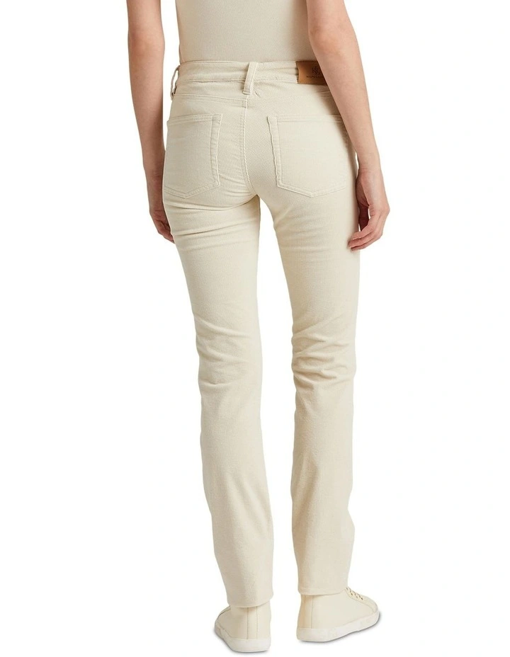 Stretch Corduroy Mid Rise Straight Pant in Beige image 2