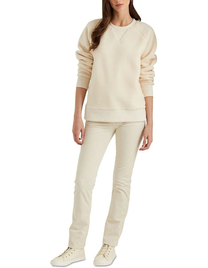 Stretch Corduroy Mid Rise Straight Pant in Beige image 3
