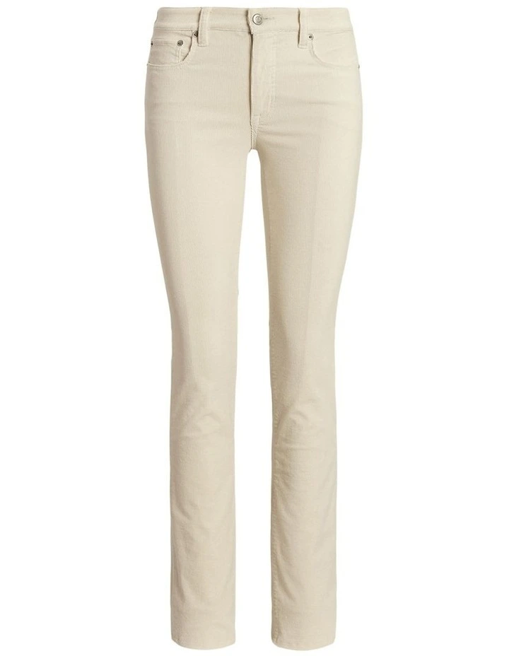 Stretch Corduroy Mid Rise Straight Pant in Beige image 4