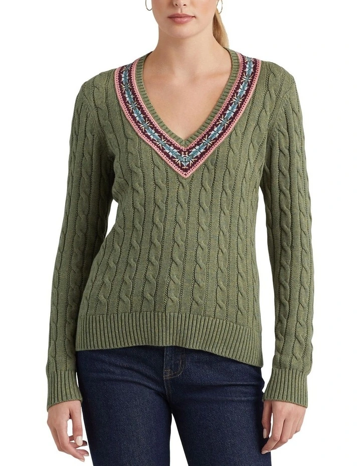 Cable Knit Cricket Sweater in Green image 1