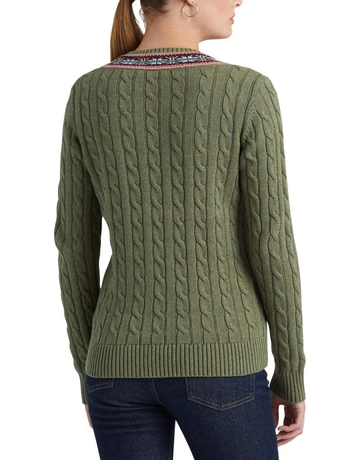 Cable Knit Cricket Sweater in Green image 2