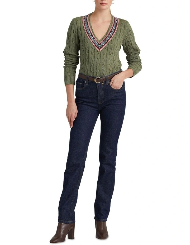 Cable Knit Cricket Sweater in Green image 3