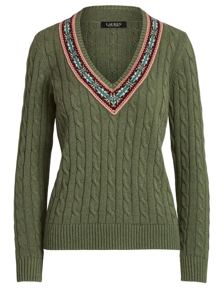 Cable Knit Cricket Sweater in Green image 4