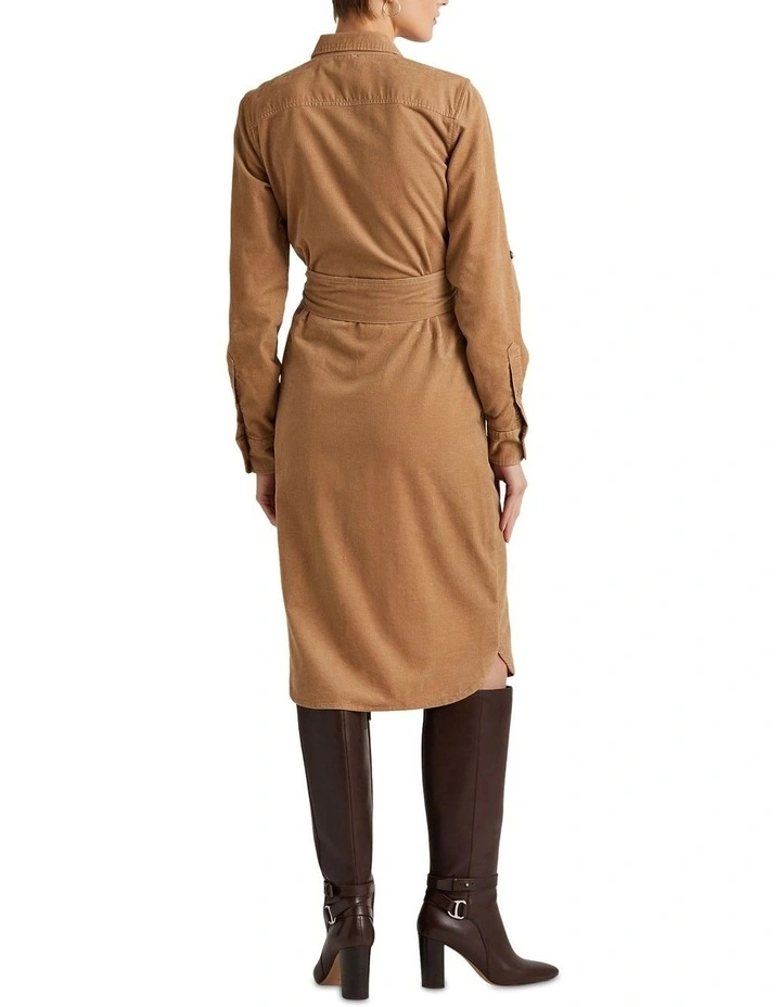 Lauren Ralph Lauren Belted Corduroy Shirtdress in Beige | MYER