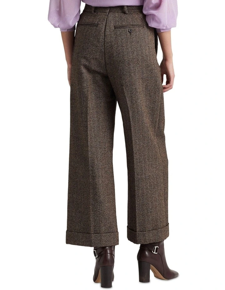 Herringbone Wide Leg Cropped Pant in Brown image 2