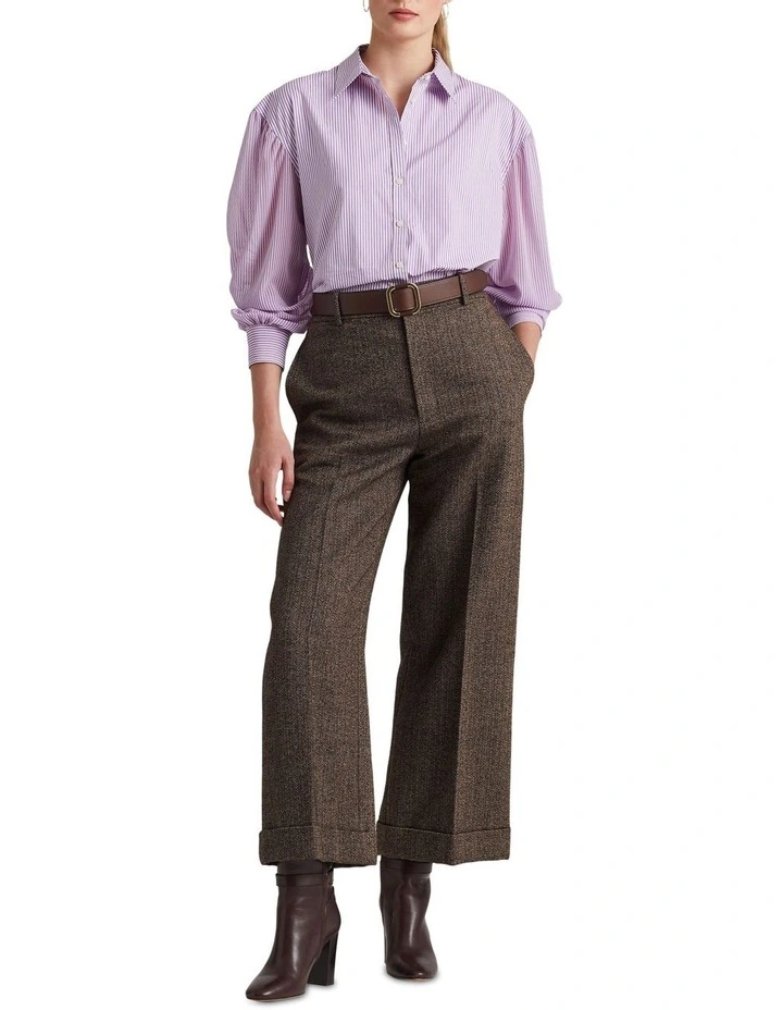 Herringbone Wide Leg Cropped Pant in Brown image 3