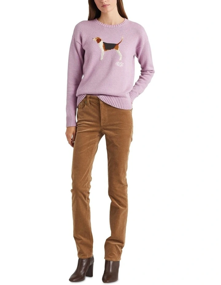 Intarsia Knit Cotton Sweater in Purple image 3