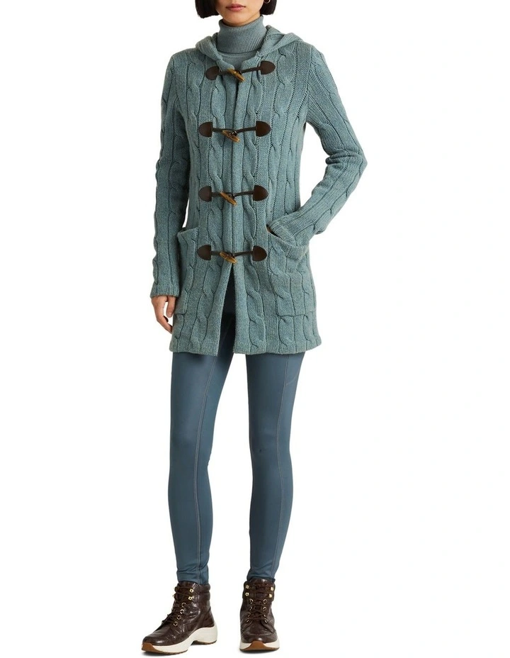 Hooded Wool-Blend Sweater Coat in Green image 3