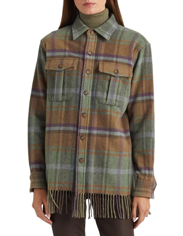 ジャケット Ralph Lauren Plaid wool jacket with fringes (211941389 001) Polo Ralph Lauren Plaid Wool Jacket With Fringes | italist
