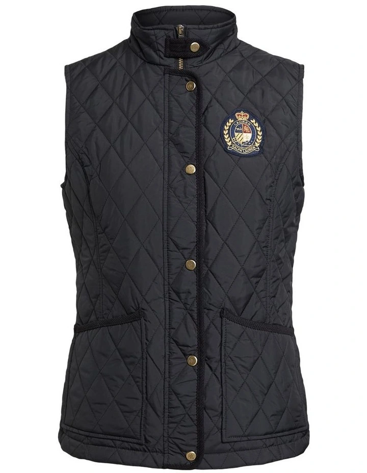 Crest-Patch Quilted Vest in Black image 1