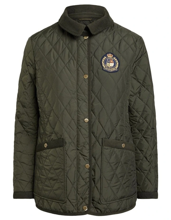 Crest-Patch Quilted Jacket in Green image 1