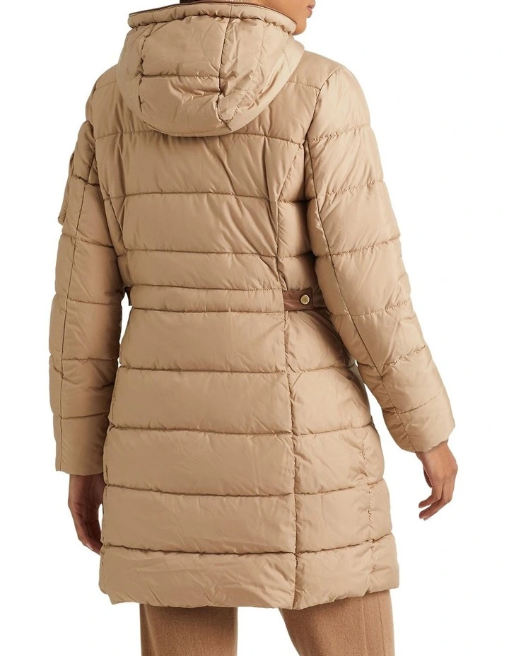 Hooded Down Coat in Beige image 2