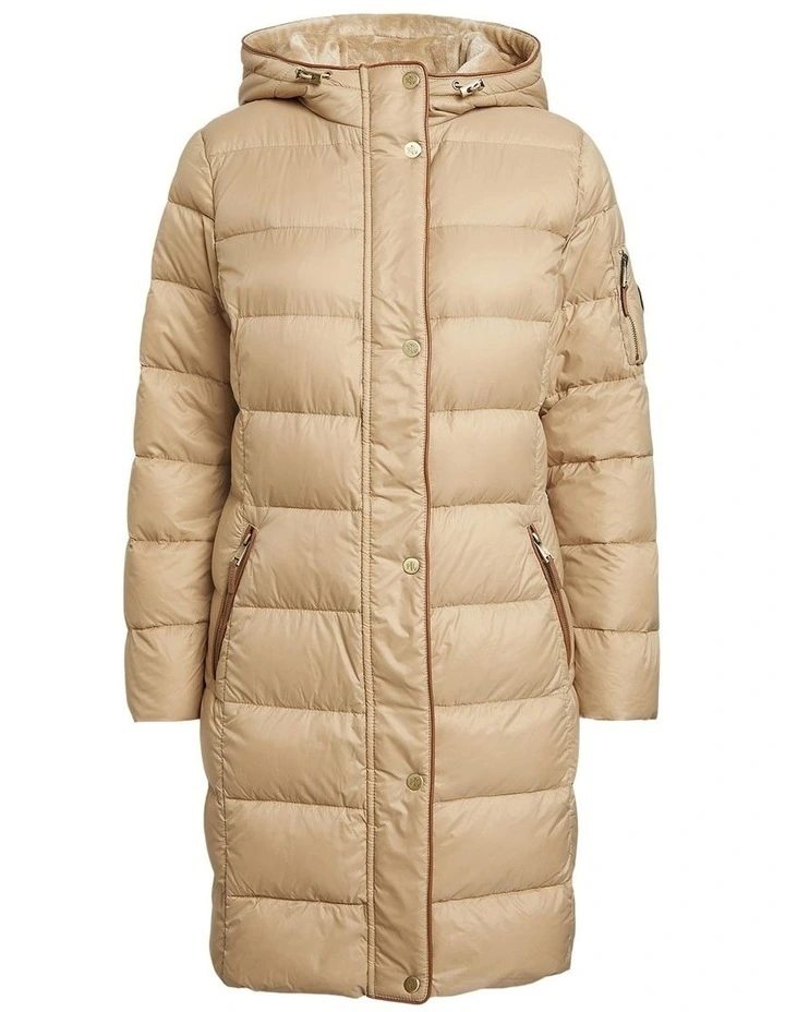 Hooded Down Coat in Beige image 4