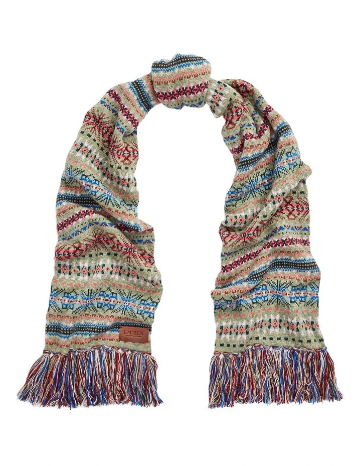 Fair Isle Fringe-Trim Wool-Blend Scarf in Multi image 1