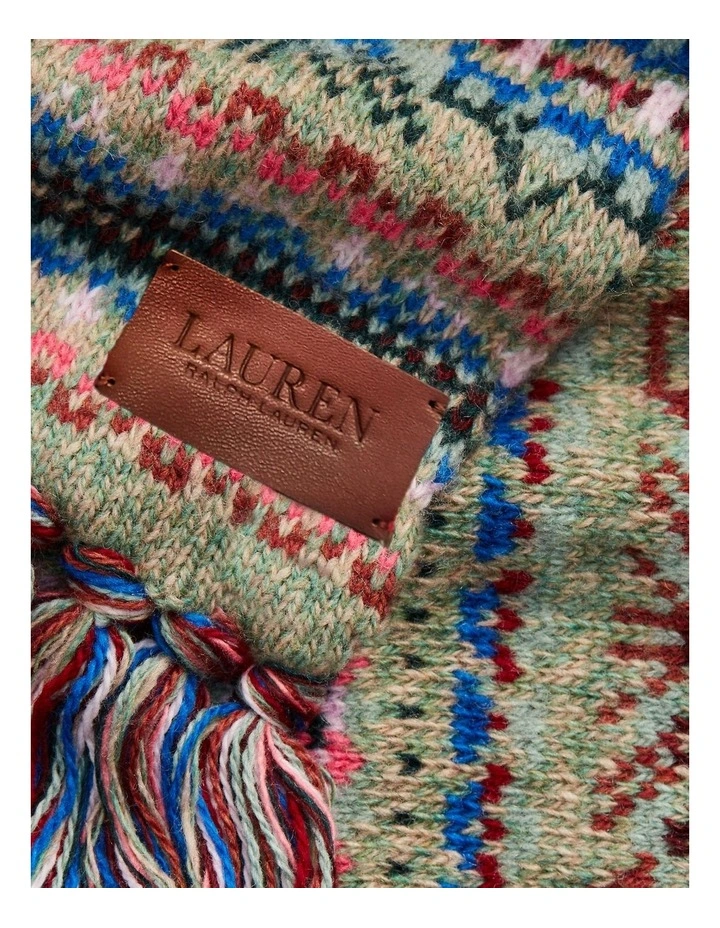 Fair Isle Fringe-Trim Wool-Blend Scarf in Multi image 3