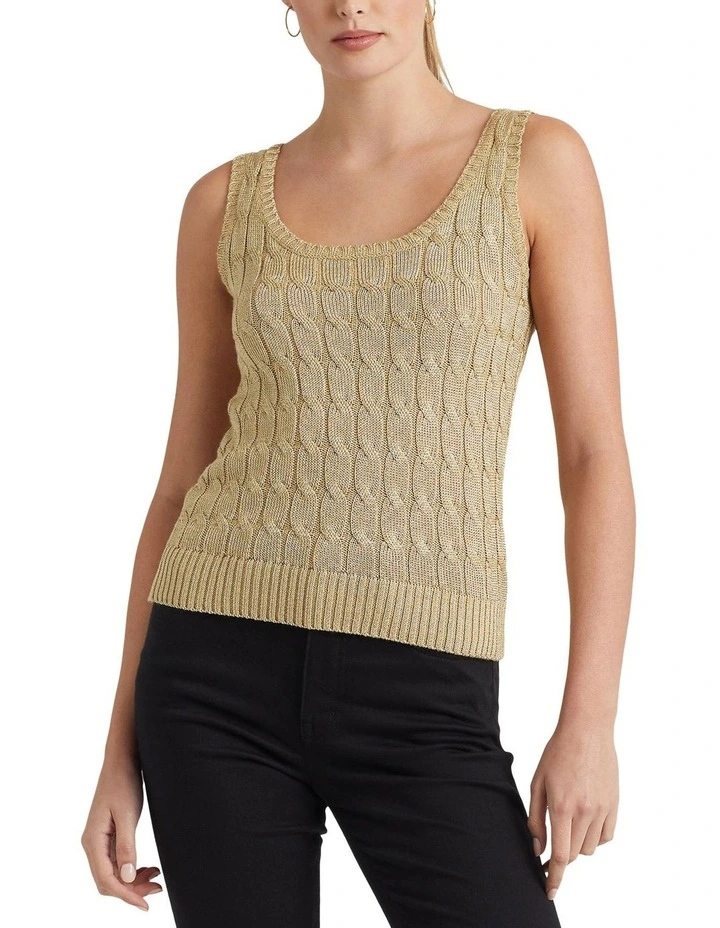 Metallic Cable-Knit Sleeveless Sweater in Gold image 1
