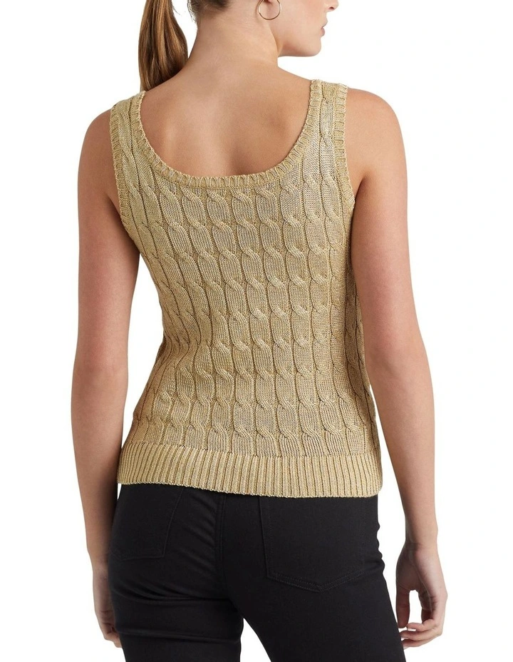 Metallic Cable-Knit Sleeveless Sweater in Gold image 2