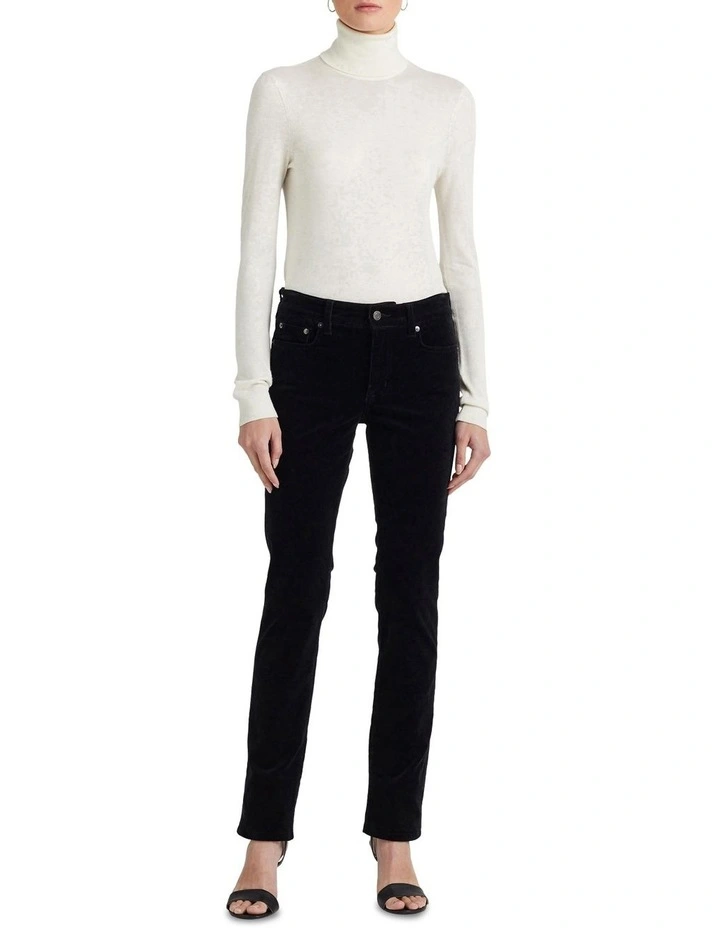 Stretch Corduroy Mid-Rise Straight Pant in Black image 1