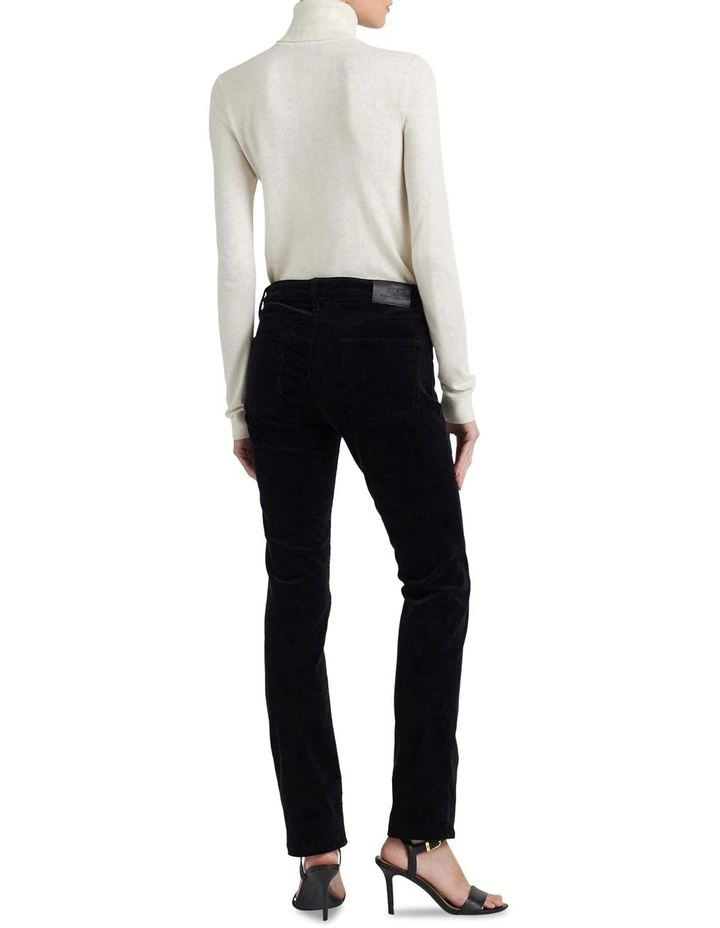 Stretch Corduroy Mid-Rise Straight Pant in Black image 2