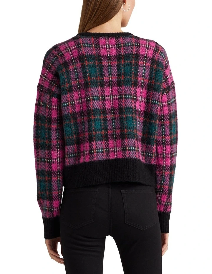 Plaid Wool-Blend Sweater in Pink Multi image 2