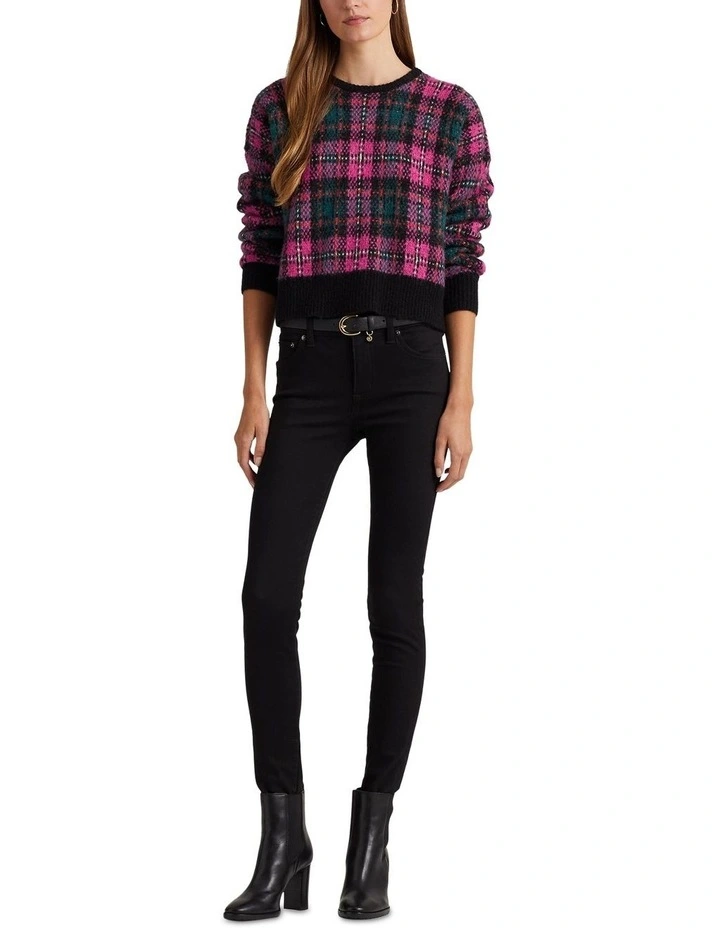 Plaid Wool-Blend Sweater in Pink Multi image 3