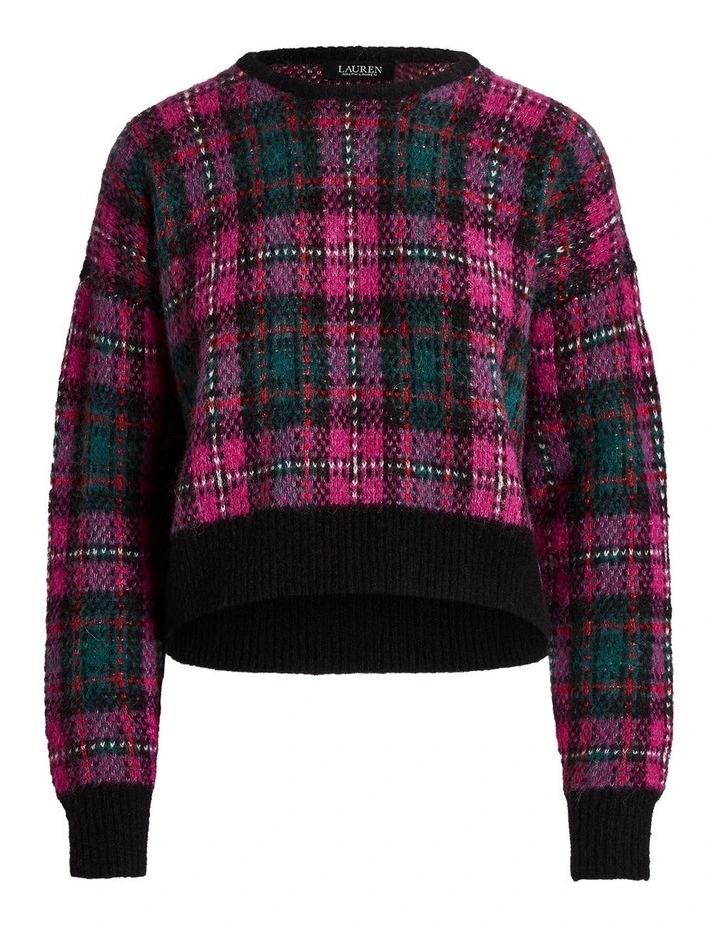 Plaid Wool-Blend Sweater in Pink Multi image 4