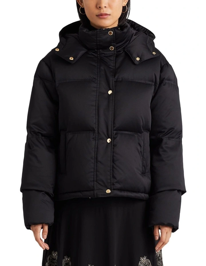 Satin Down Coat in Black image 1