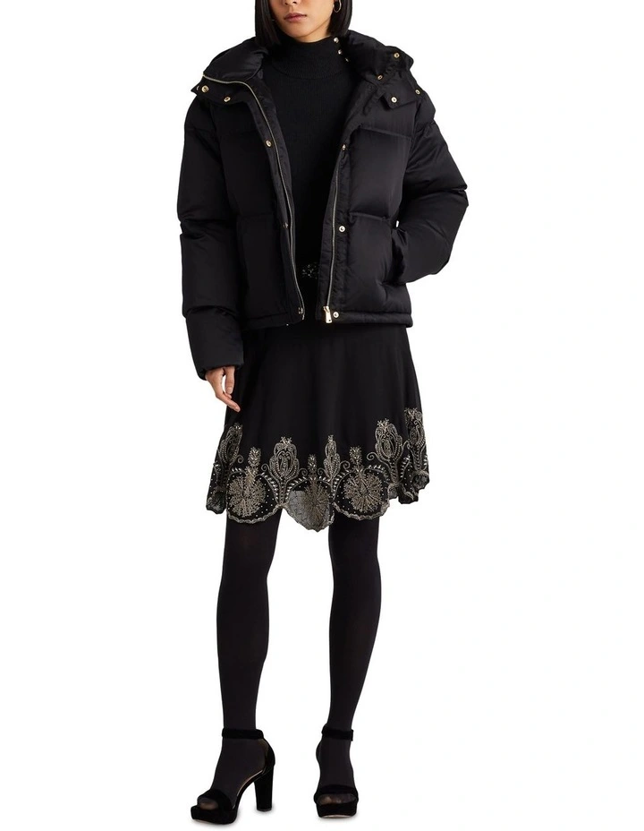 Satin Down Coat in Black image 3