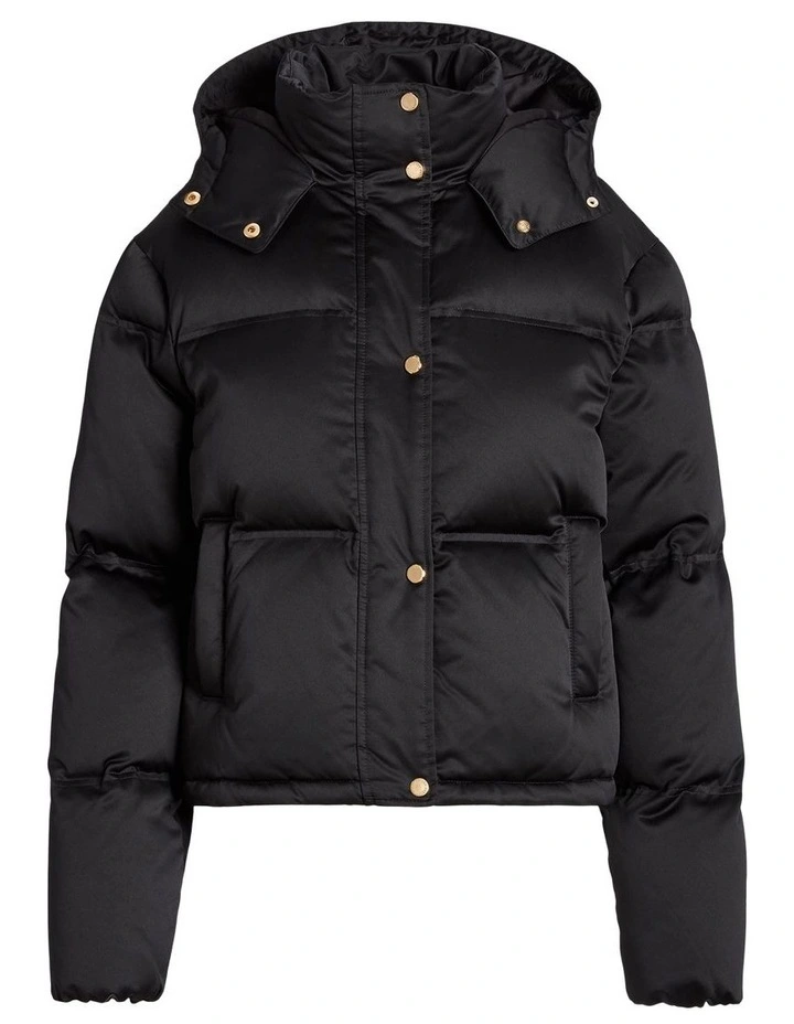 Satin Down Coat in Black image 4