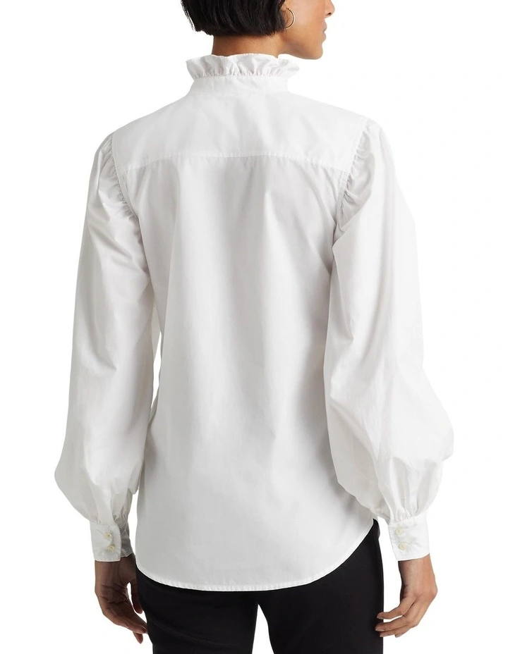 Ruffle-Trim Cotton Broadcloth Shirt in White image 2