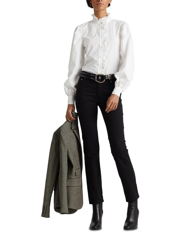 Ruffle-Trim Cotton Broadcloth Shirt in White image 3