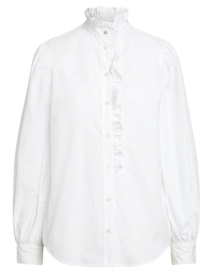 Ruffle-Trim Cotton Broadcloth Shirt in White image 4