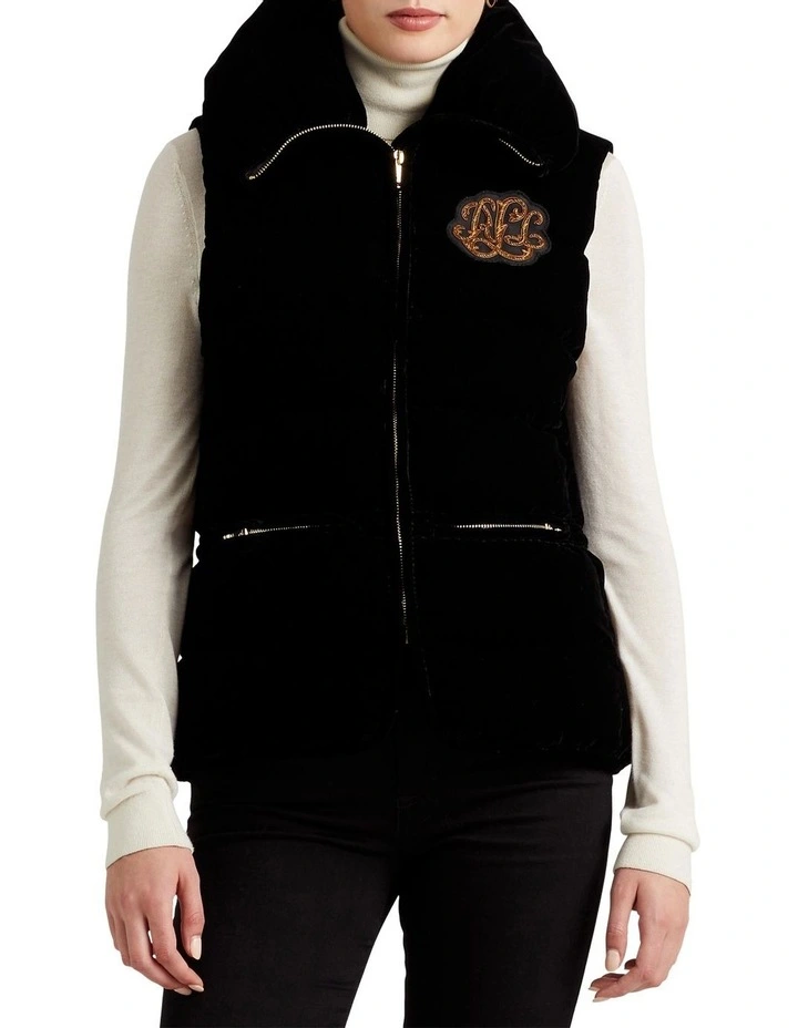 Lauren Ralph Lauren Bullion Velvet Quilted Vest in Black MYER