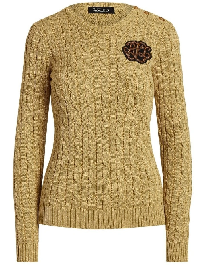 Bullion Metallic Cable-Knit Sweater in Gold image 4