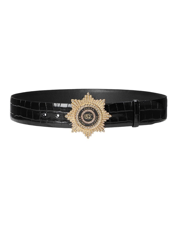 Starburst Crest Leather Wide Belt in Black