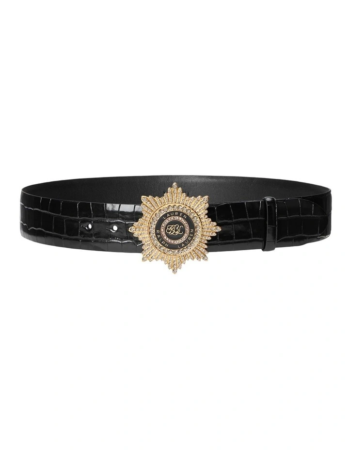 Starburst Crest Leather Wide Belt in Black image 1