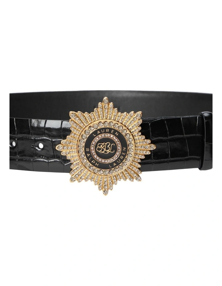 Starburst Crest Leather Wide Belt in Black image 2