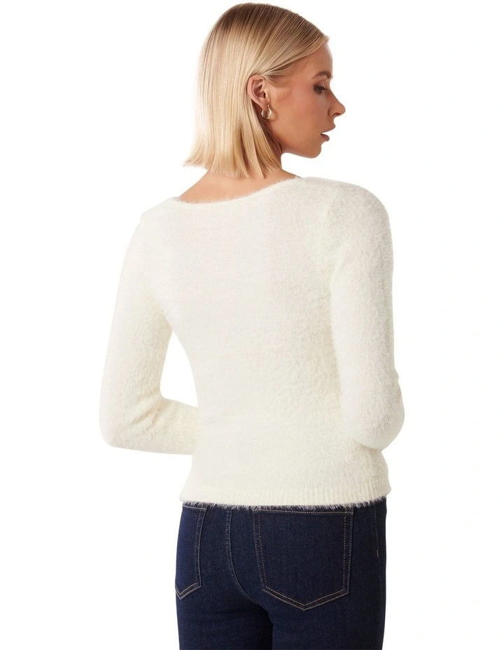 Kendall Square Neck Knit Jumper in Cream image 2