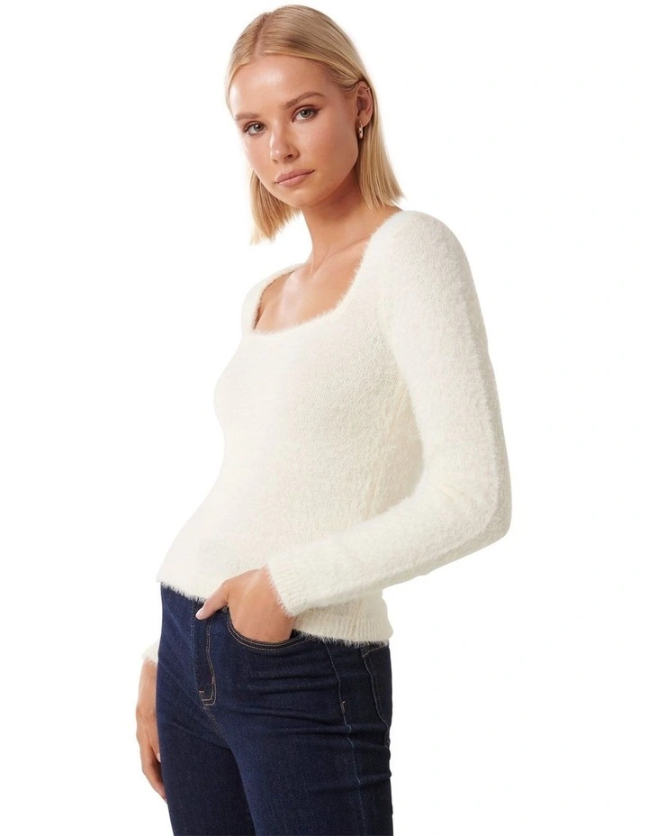 Kendall Square Neck Knit Jumper in Cream image 3